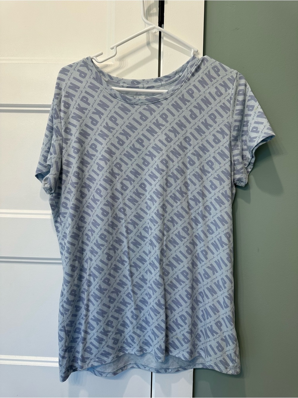 PINK Victoria's Secret Light Blue Logo-Print Short Sleeve Tee